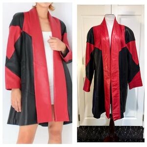 Vintage Preston & York Leather Red & Black Patchwork Swing Coat